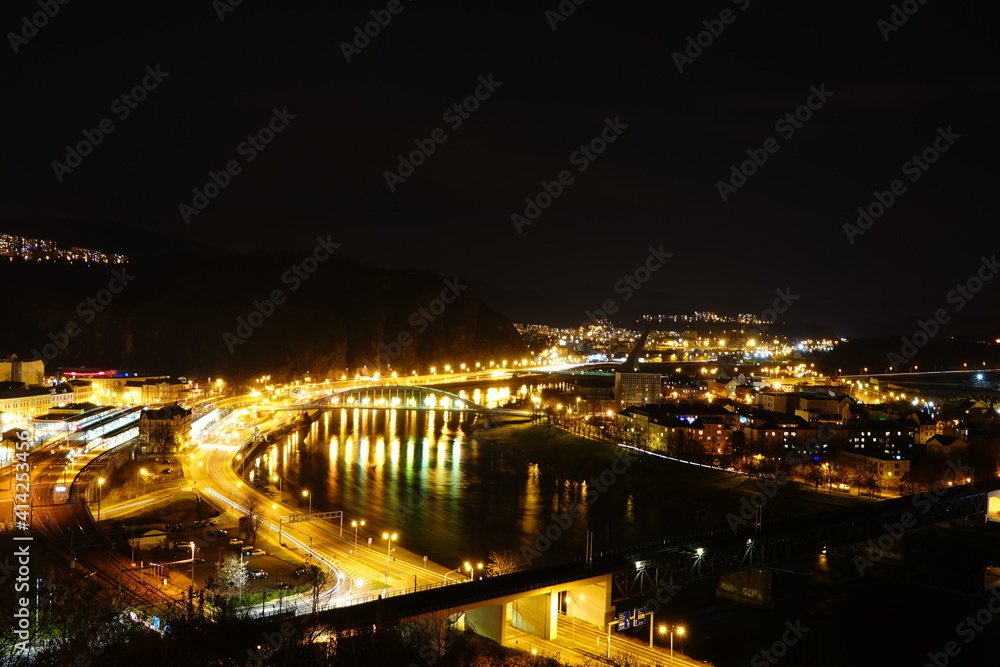 Night photo of usti nad Labem from Vetruse viewpoint.