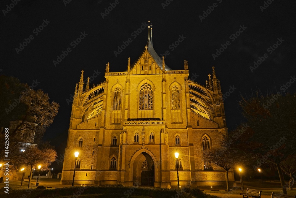 Saint Barbara cathedral in Kutna Hora, Czech Republic, by night. UNESCO.