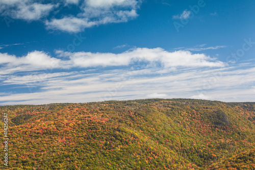 Canada, Nova Scotia, Cabot Trail. Cape Breton Highlands National Park, elevated view of autumn foliage.