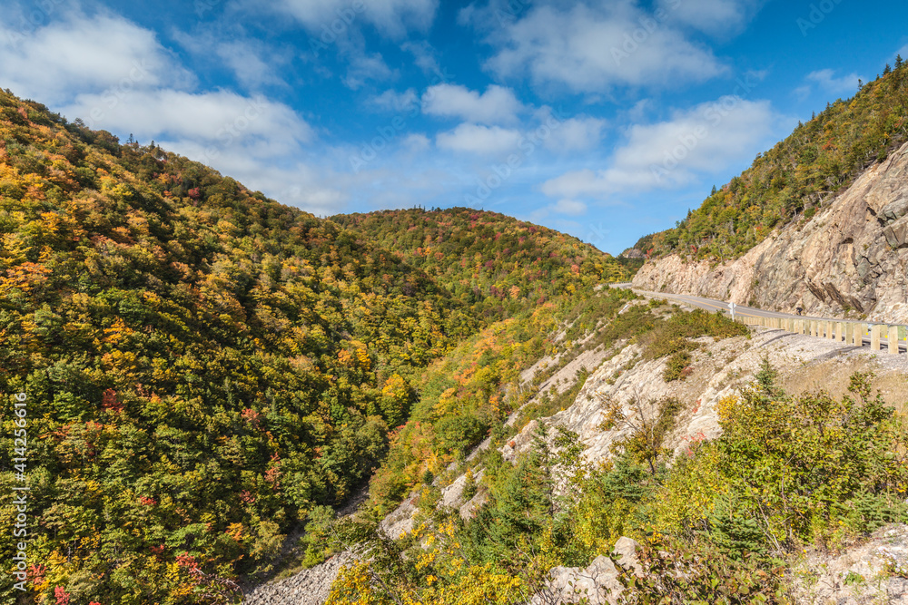Canada, Nova Scotia, Cabot Trail. Cape Breton Highlands National Park, Highway 6 in autumn.