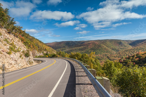 Canada, Nova Scotia, Cabot Trail. Cape Breton Highlands National Park, Highway 6 in autumn.