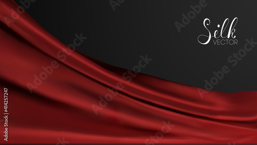 Red silk on black background. Luxury background template vector illustration. Award nomination design element. Red Fashion Background.