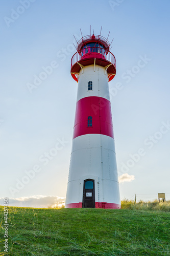 Lighthouse List East on a dune of the island Sylt, North Sea, Germany, HDR, Panorama vertical.