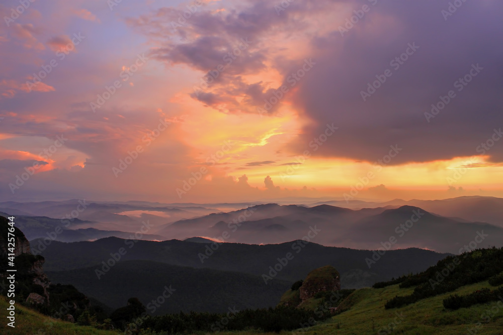 landscape with sunrise on Mount Ceahlau