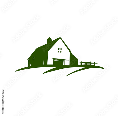 Farm land icon logo in vector isolated on white background. Farm illustration in hand drawn style