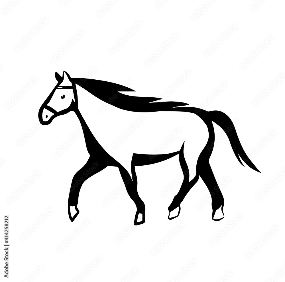 Horse icon logo in vector isolated on white background. Horse illustration in hand drawn old retro style Horse icon logo in vector isolated on white background. Horse illustration in hand drawn old retro style
