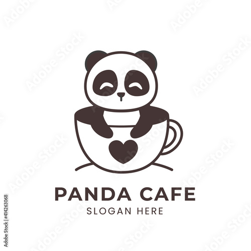 cute panda logo inside a coffee cup