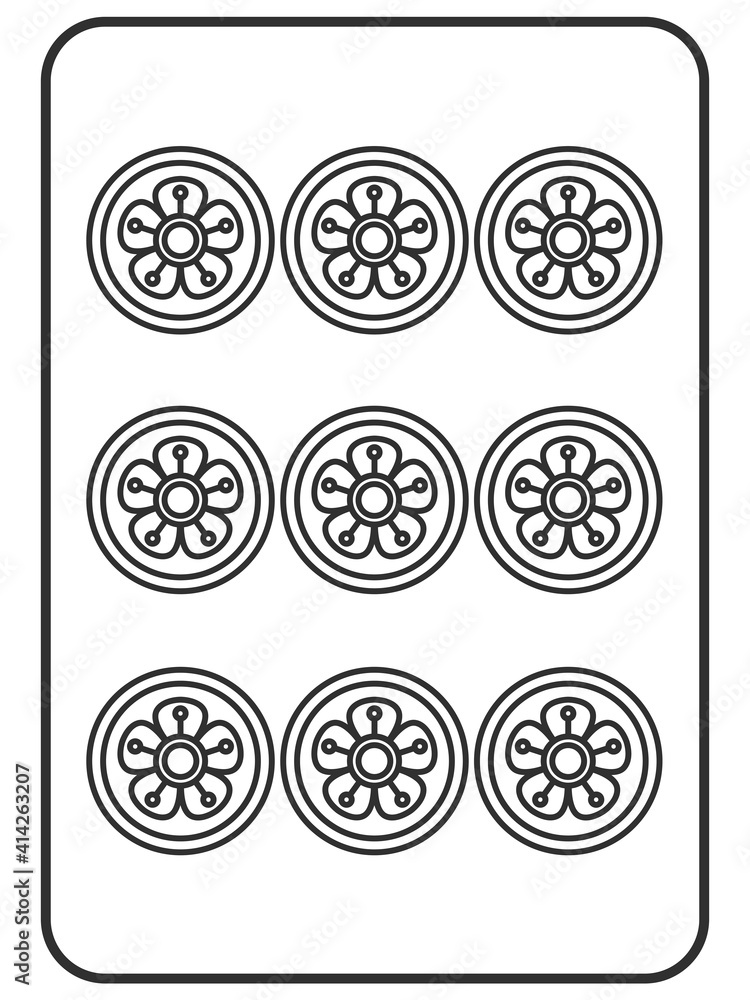 Fototapeta premium 九筒 麻雀牌 牌 イラスト アイコン