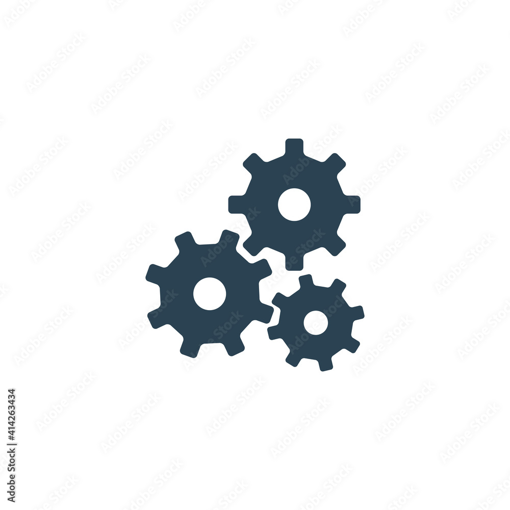 Service tools flat vector icon. Cogwheel with wrench symbol logo illustration on white background stock Service tools flat vector icon. Cogwheel with wrench symbol logo illustration on white background stock