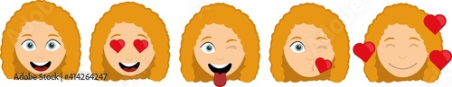 Vector illustration of expressions and emotions of happiness and love of emoticons of a woman's face