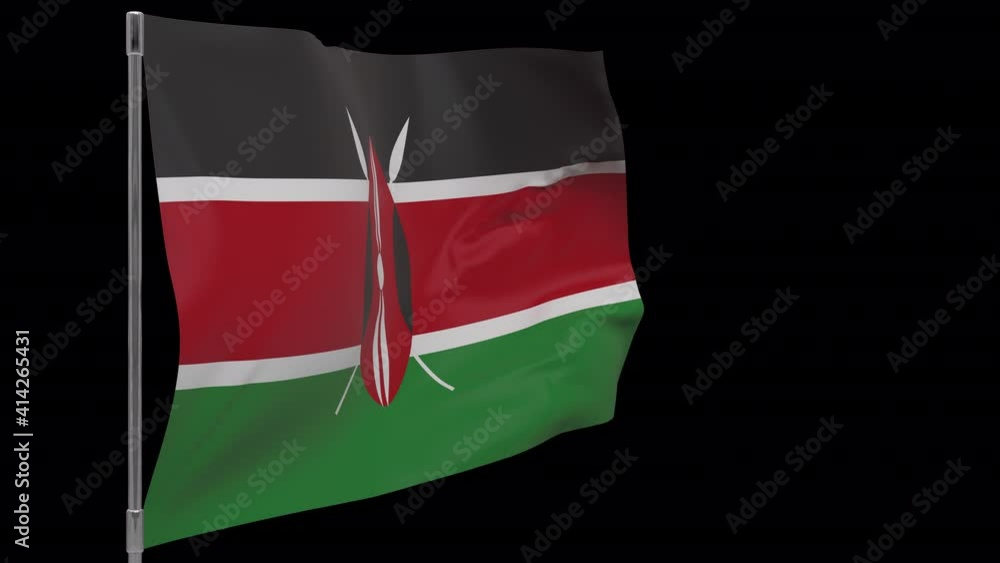 Kenya waving flag seamless loop animation. 4k Alpha Channel transparent