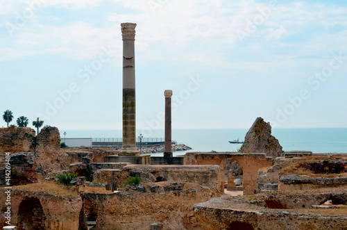  View of Ruins of Roman Antonine Baths in the Carthage Area of Tunis photo