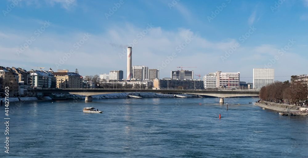 Cityscape of Basel and a bridge of Johanniterstrasse.