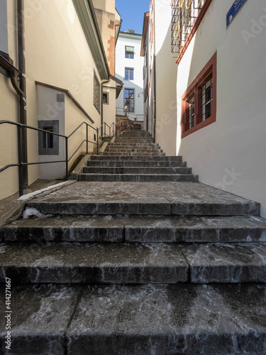 Old staircase in the old town of Basel in Switzerland