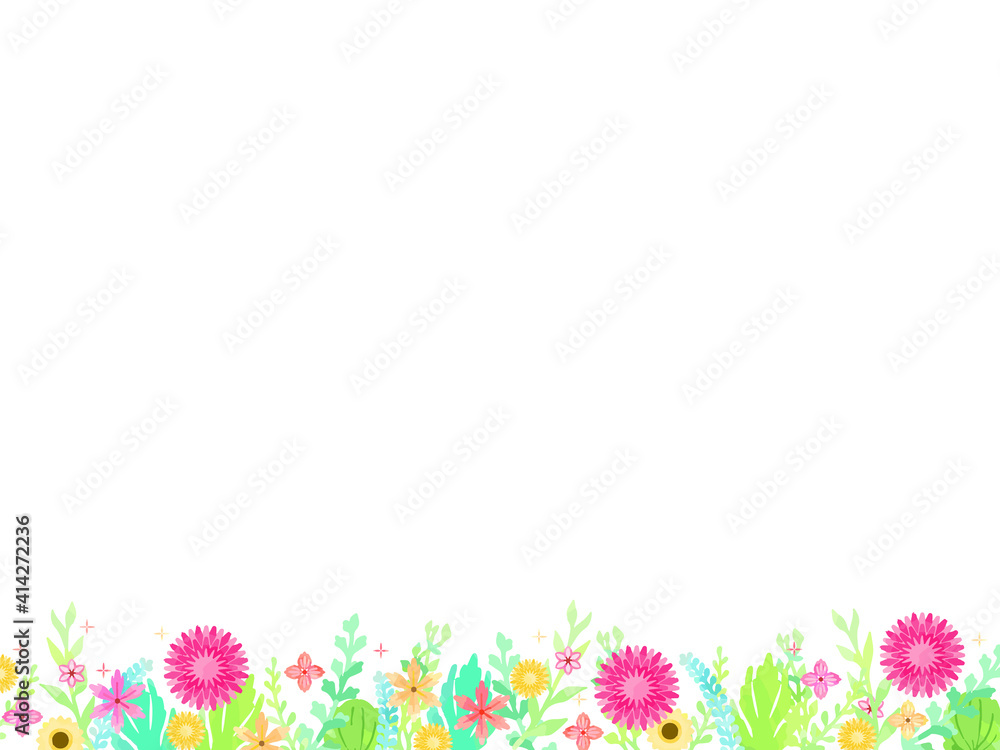 カラフルな植物のフレーム、水彩風