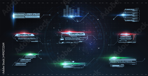 Futuristic Callouts titles in HUD style. Template Callout bar labels box digital style. Futuristic User Interface boxes layout template. Box bars and modern digital info boxes layout templates vector