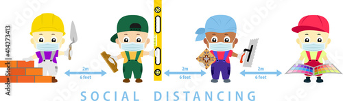 social distance. Space for safety and people should be 2 meter apart. Coid-19 Social distancing vector illustration.