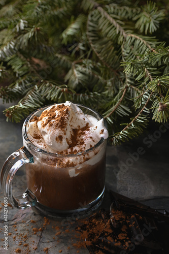 Hot cocoa with evergreen