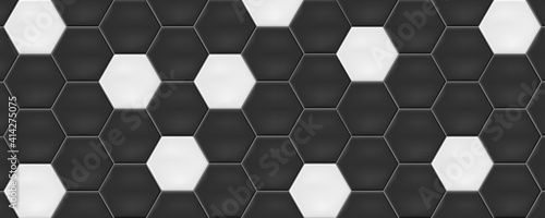 White and black hexagon ceramic tiles. Modern seamless pattern, white and black colored hexagon ceramic tiles. © alex83m