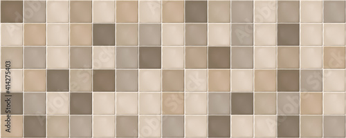 Beige rustic mosaic ceramic tiles. Seamless pattern, mosaic of square beige and brown rustic tiles.
