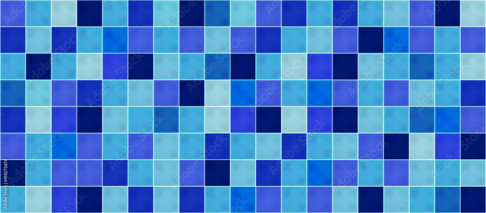 Blue mosaic ceramic tiles. Modern seamless pattern, mosaic of blue square bathroom wall and floor tiles. Blue mosaic ceramic tiles. Modern seamless pattern, mosaic of blue square bathroom wall and floor tiles.