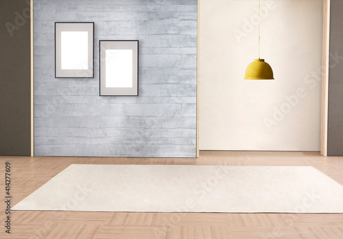 empty living room interior decoration wooden floor  stone wall concept. decorative background for home  office and hotel