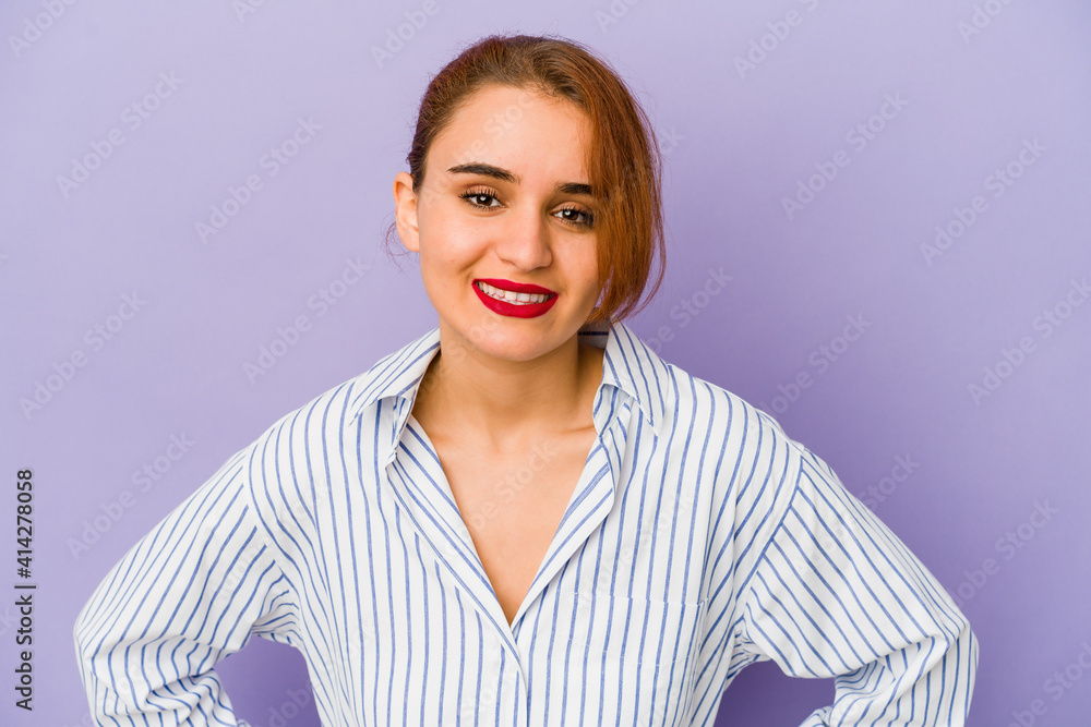 Young arab mixed race woman confident keeping hands on hips. Young arab mixed race woman confident keeping hands on hips.