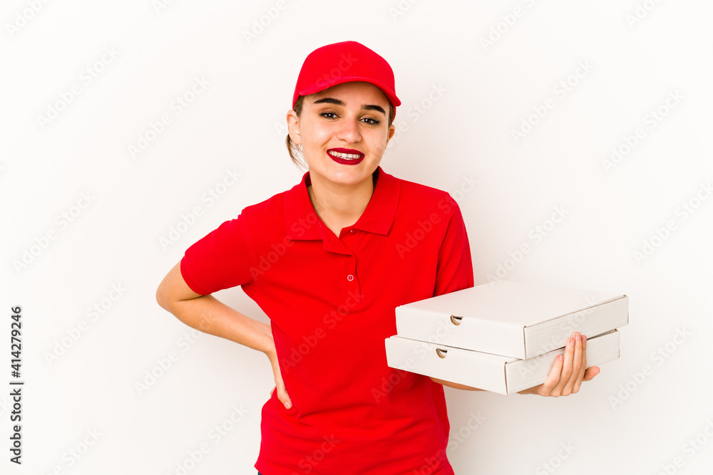 Young skinny arab pizza delivery girl screaming very angry and aggressive. Young skinny arab pizza delivery girl screaming very angry and aggressive.