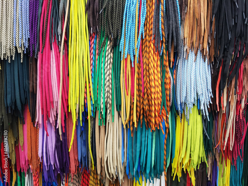 multicolored shoelaces closeup
