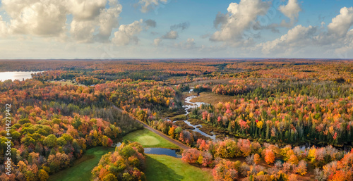 Autumn aerial view of Omer's Golf Course and Resort near Twin Lakes in the Michigan Upper Peninsula photo