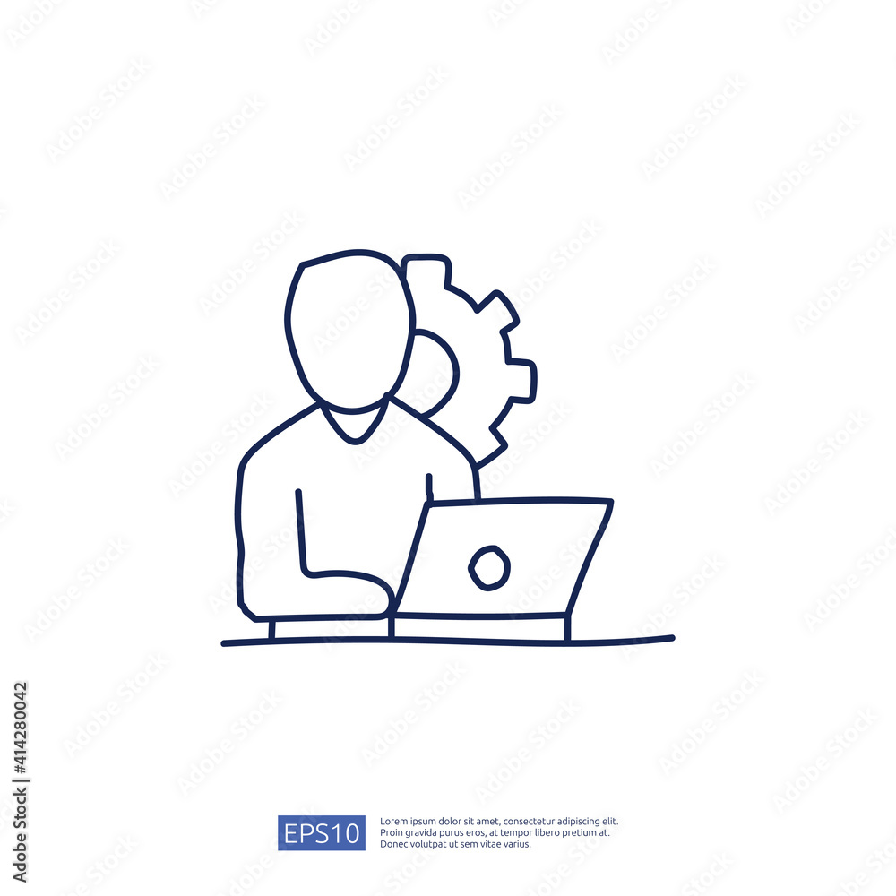 worker desk doodle icon concept with people and laptop sign symbol vector illustration worker desk doodle icon concept with people and laptop sign symbol vector illustration
