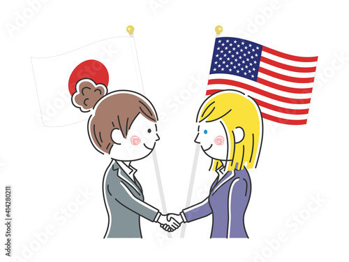 握手を交わす日本とアメリカの政治家のイラスト