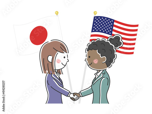 握手を交わす日本とアメリカの政治家のイラスト