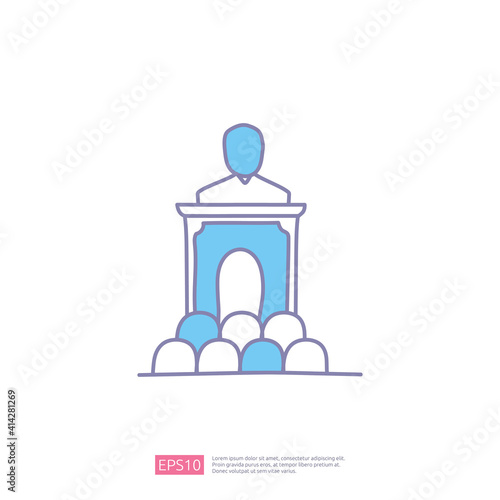 public speech doodle icon concept. politician public conference orator on podium sign symbol vector illustration