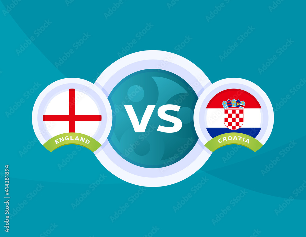 England vs Croatia match. Football 2020 championship match versus teams intro sport background, championship competition final poster, flat style vector illustration. England vs Croatia match. Football 2020 championship match versus teams intro sport background, championship competition final poster, flat style vector illustration.
