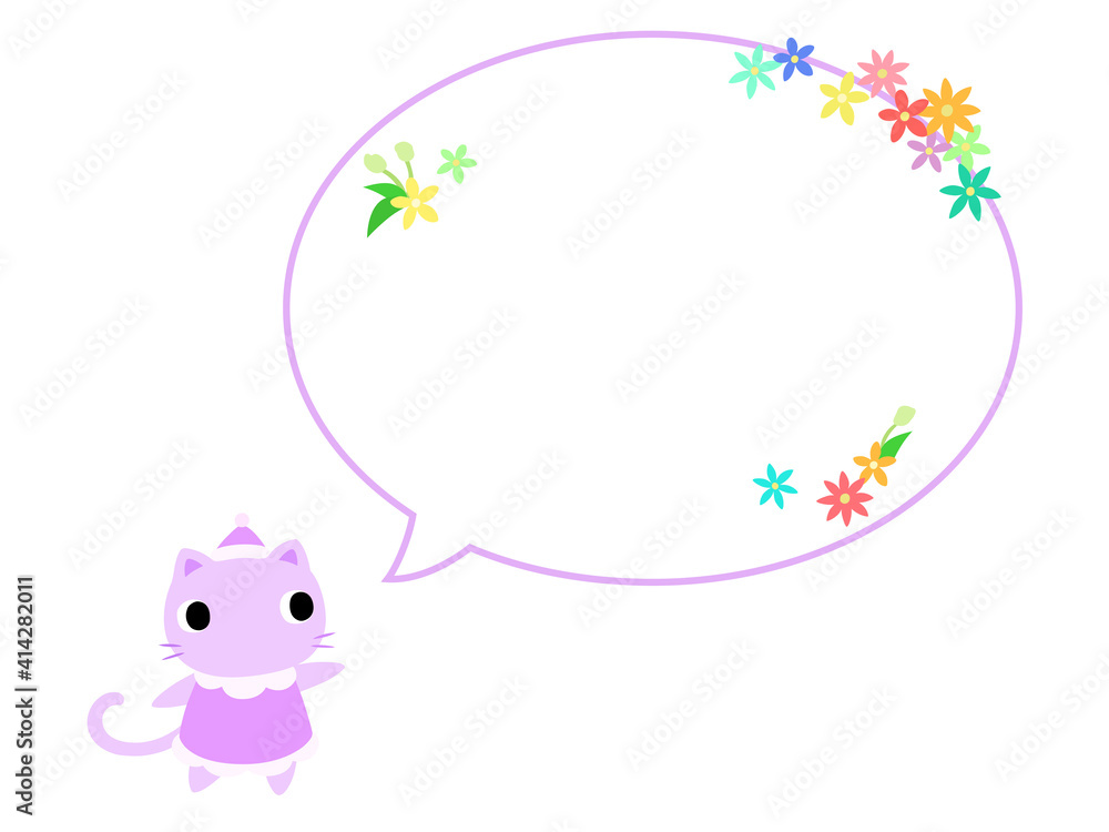 ネコのアイコン 花の吹き出し付 ネコのアイコン 花の吹き出し付