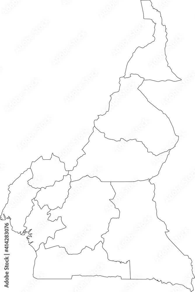 Fototapeta White vector map of Cameroon with black borders of its regions