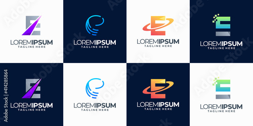 Set of abstract initial letter e logo template. icons for business technology, modern, simple