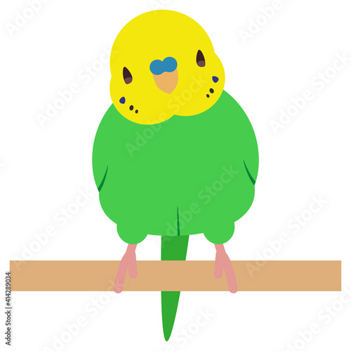 とまり木に止まるノーマルセキセイインコのベクターイラスト