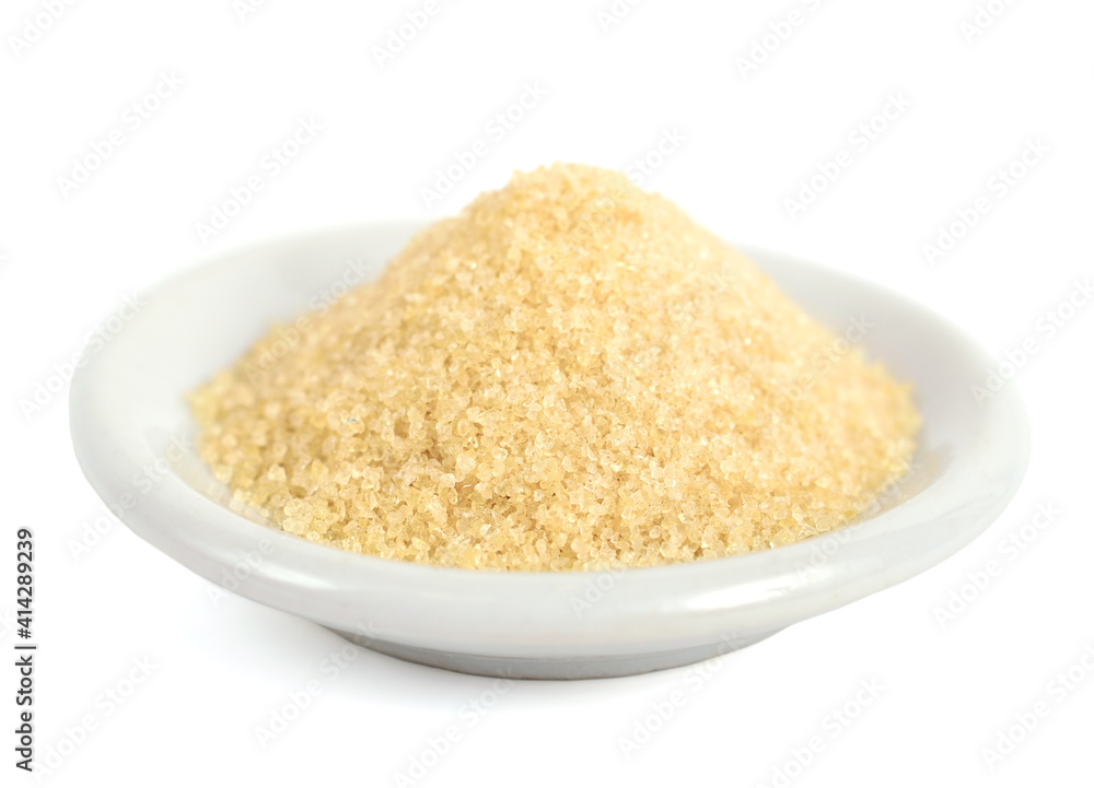 Gelatin Powder on a Plate (Gelatine). Isolated on White. Gelatin Powder on a Plate (Gelatine). Isolated on White.