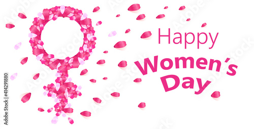 womens day 8 march holiday celebration banner flyer or greeting card with pink petals horizontal vector illustration