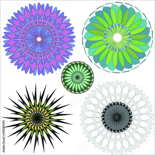 Combo pack of 5 colorful geometric star shapes on a white background