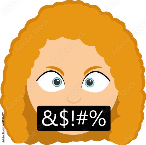 Vector emoticon illustration of a woman's head with an angry and insulting expression