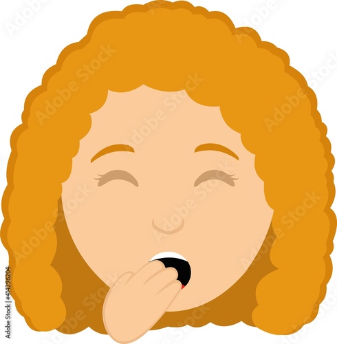 Vector emoticon illustration of a yawning woman's head