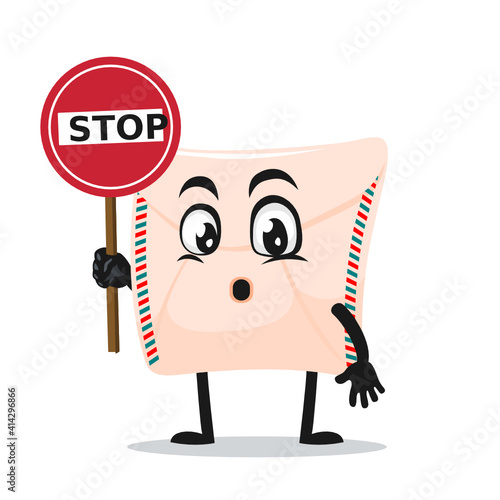 vector illustration of mail mascot or character holding sign says stop