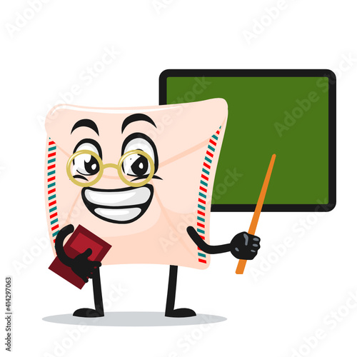 vector illustration of mail mascot or character teaching in front of blackboard