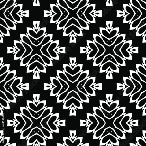 Geometric vector pattern with triangular elements. Seamless abstract ornament for wallpapers and backgrounds. Black and white colors.