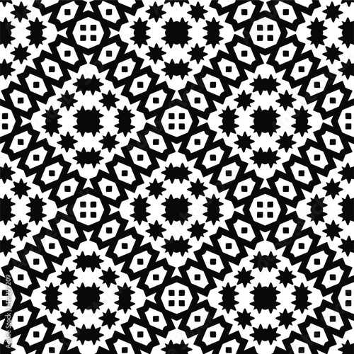 Geometric vector pattern with triangular elements. Seamless abstract ornament for wallpapers and backgrounds. Black and white colors.