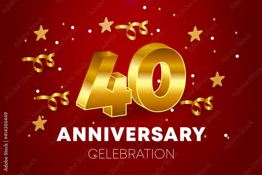 40th Anniversary celebration. Golden numbers with sparkling stars, and