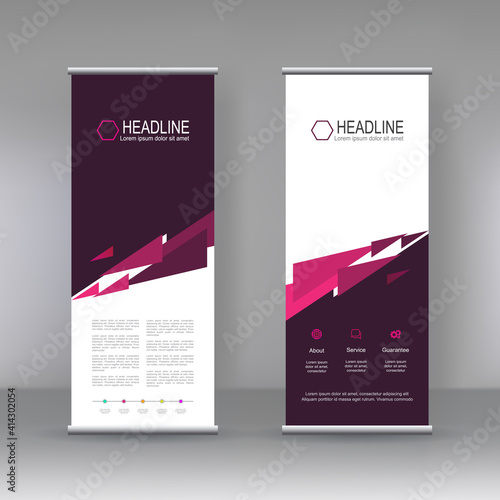 Blue Roll up banner stand brochure flyer vertical template design, covers ,infographics ,vector abstract geometric background, modern x-banner and flag-banner advertising design element